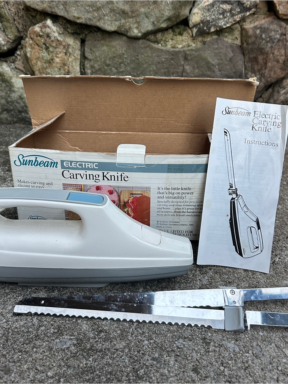 Vtg 1990s Sunbeam Electric Carving Slicing Knife 06081 Turkey Bread Complete Lot